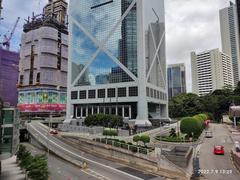 View of HK 中環 Central, Admiralty, and 半山區 Mid-levels from Garden Road footbridge, featuring Bank of China Tower, July 2022