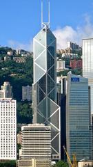 HK Bank of China Tower in Hong Kong with blue sky background