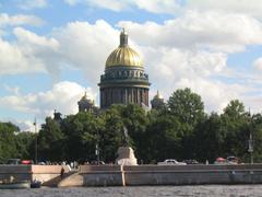 Peter the Great statue with Isaac's Park and Saint Isaac's Cathedral in Saint Petersburg