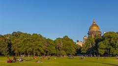 Saint Petersburg scenic waterfront view with historic buildings and river reflections