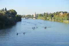 Kayaks on the Guadalquivir River in Seville, Spain