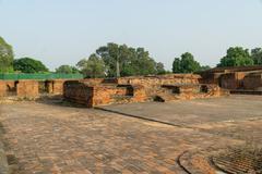 Ruins of Nalanda Mahavihara with ancient stone structures