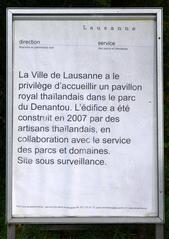 Information board next to Thai Royal Lodge in Lausanne