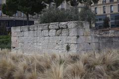 City tower of the Greek city wall at Jardin des Vestiges in Marseille