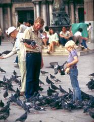 Feeding pigeons in San Marco Square, Venice, 1985