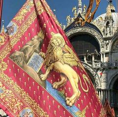 Bandiera Contarina in front of Basilica di San Marco, Venice