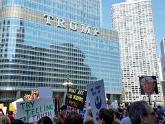 2017 Tax Day March in Chicago with protesters holding signs