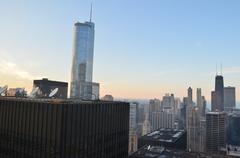 North-northwest view of Trump and John Hancock buildings in Chicago