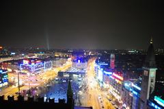 Copenhagen night aerial view