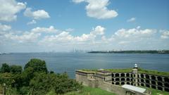 Battery Weed overview with Manhattan and New Jersey in the background