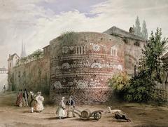 Römerturm with Klarissenkloster in Cologne, watercolor by Georg Osterwald, 1836