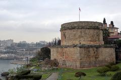 Hıdırlık Tower with the old town and ancient harbor in the background