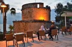 Illuminated fortress at night