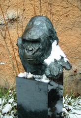 Bronze sculpture of gorilla Matze at the entrance to the primate house in Zoo Frankfurt