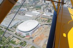 overhead shot of Georgia Dome and New Falcons stadium construction site on April 25, 2014