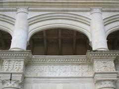 Exterior view of the alchemical gallery at the Château de Dampierre-sur-Boutonne and view of the frieze