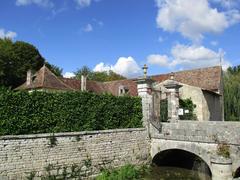 Entrance of Dampierre-sur-Boutonne castle with bridge over the Boutonne River