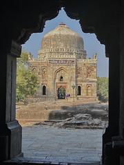 Profile view of Bara Gumbad from Shisha Gumbad