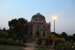 Seesh Gumbad illuminated by lamp light