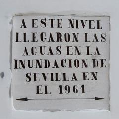 Tile in Alameda de Hércules, Seville, indicating water level during 1961 flood