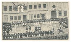 Procession of striking carpenters being escorted by police and military to Kastellet in 1794