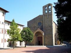 Arezzo - Chiesa di San Domenico interior featuring frescos and wooden ceiling