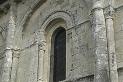 Romanesque arched window of the St-Pierre Church in Aulnay, Charente-Maritime, France