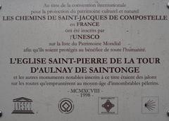 Plaque at the entrance of Aulnay UNESCO church