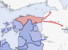 Map depicting Danish incursions into Novgorod in 1241