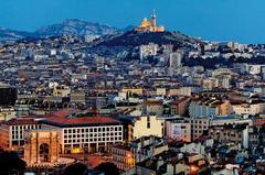 Marseille at night with soft lighting, southeast orientation