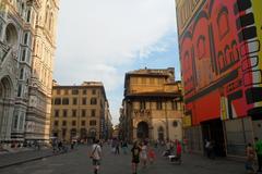 Florence Cathedral and modern art installation in foreground