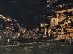 Aerial view of a section of Girona Old Town showing the Cathedral and the Basilica of Sant Feliu