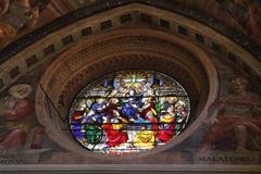 Stained glass rose window in Arezzo Cathedral