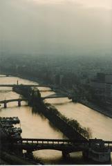 View of Seine River, Île aux Cygnes, and Maison de Radio France from the Eiffel Tower