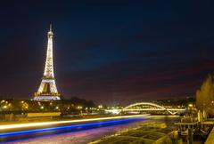 Eiffel Tower and Passerelle Debilly at night