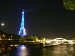 Eiffel Tower in European Union livery at night