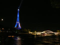 Eiffel Tower at night with European Union livery