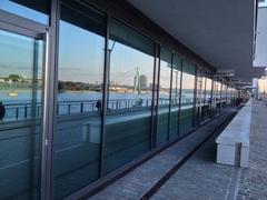 Reflection of Severins Bridge in Werft 11 building at Rheinauhafen