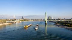 Inland vessels near Severins Bridge in Cologne