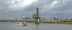 A-Rosa Viva ship sailing under Severins Bridge in Cologne