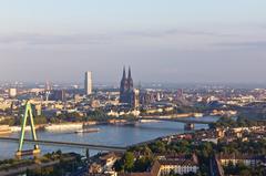 Hot air balloon ride over Cologne featuring Severinsbrücke, Deutzer Brücke, Altstadt, Cologne Cathedral, and KölnTurm