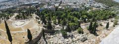 South slope of the Acropolis in Athens with the Theatre of Dionysos, the New Museum of Acropolis, and the sanctuary of Asclepius.