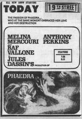 Nineteenth Street Theater advertisement for the film Phaedra (1962)