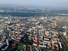 Aerial view of Gasometer C in Vienna, Austria