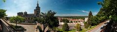 Panoramic view of Cathédrale Notre-Dame des Doms and Place du Palais in Avignon from Jardin des Doms