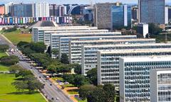 Aerial view of Brasília with prominent modernist architecture