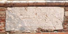 fragmentary marble sarcophagus in northern wall of Campo Santo, Perpignan