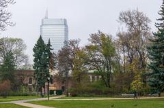 Blue Skyscraper as seen from Saxon Garden in Warsaw