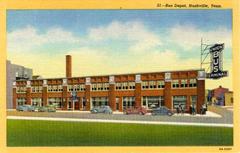 Union Bus Terminal with multiple parked buses from 1940s