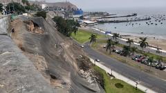 Cliffs of Costa Verde with geological erosion and waste accumulation